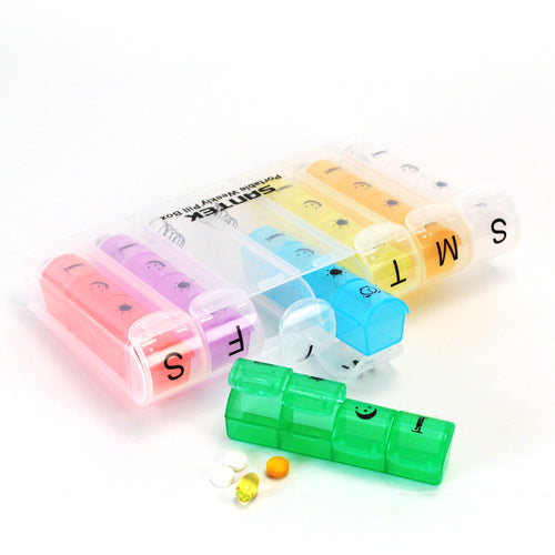 FINPAC Pill Organizer Box Weekly Travel Case, Portable 4 Times A